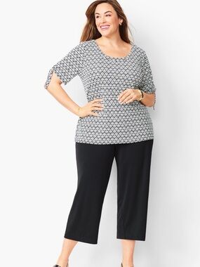 Talbots Wide-Leg Black Pull-On Crop Pants